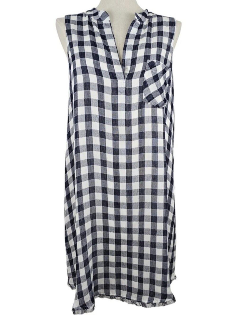 Anthropologie Cloth & Stone Women's Sleeveless Plaid Dress Black White XL NWT